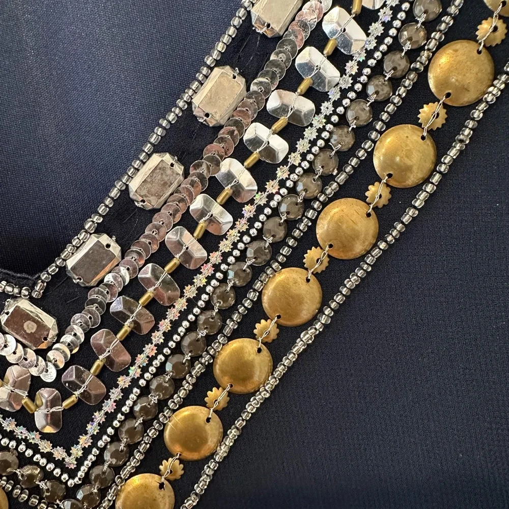 Adrianna Papell Navy and Gold Embellished Evening Top - Picture 3 of 5